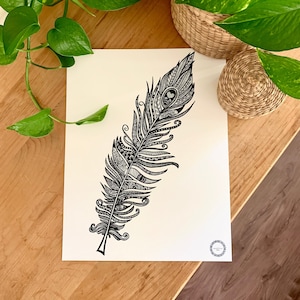 Cartel de plumas mandalove, decoración de pared enmarcada, ilustración de Mandalove imagen 1