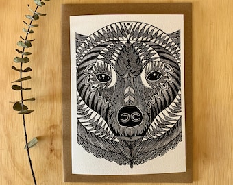 Bear greeting card, all-occasion card, bear illustration by Mandalove by Florence
