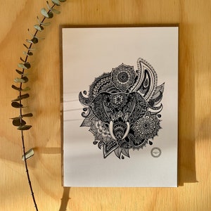 Carte de souhait éléphant, carte toutes occasions, illustration par Mandalove by Florence