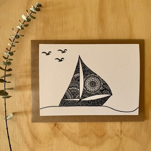 Carte de souhait voilier, carte toutes occasions, sail boat greeting card, Mandalove by Florence image 1