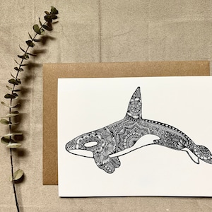 Orca greeting card, all-occasion card, Orca greeting card, Mandalove by Florence