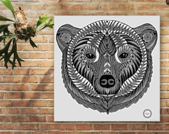 Mandalove bear poster, framed wall decoration, bear drawing, bear mandala, illustration by Mandalove