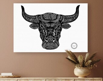 Plakat Mandalove Taurus, rysunek byka, sztuka zodiaku, dekoracja ścienna do ramki, ilustracja autorstwa Mandalove