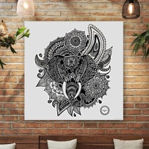 Cartel de la cabeza de elefante mandalove, decoración de pared enmarcada, ilustración por Mandalove