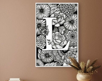 Mandalove poster, letter L , initial wall decoration, abbrene, large letter, monogram, girl boy, letter, nursery