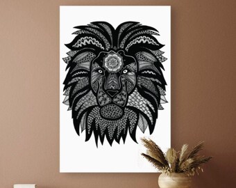 Plakat z lwem Mandalove, dekoracja ścienna do ramki, ilustracja autorstwa Mandalove