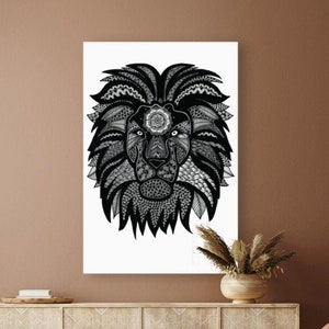 Cartel del león Mandalove, decoración de pared enmarcada, ilustración de Mandalove