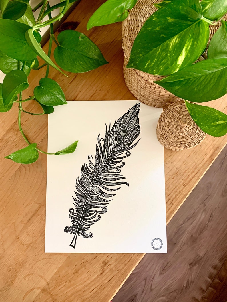 Cartel de plumas mandalove, decoración de pared enmarcada, ilustración de Mandalove imagen 1