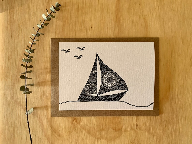 Carte de souhait voilier, carte toutes occasions, sail boat greeting card, Mandalove by Florence image 1