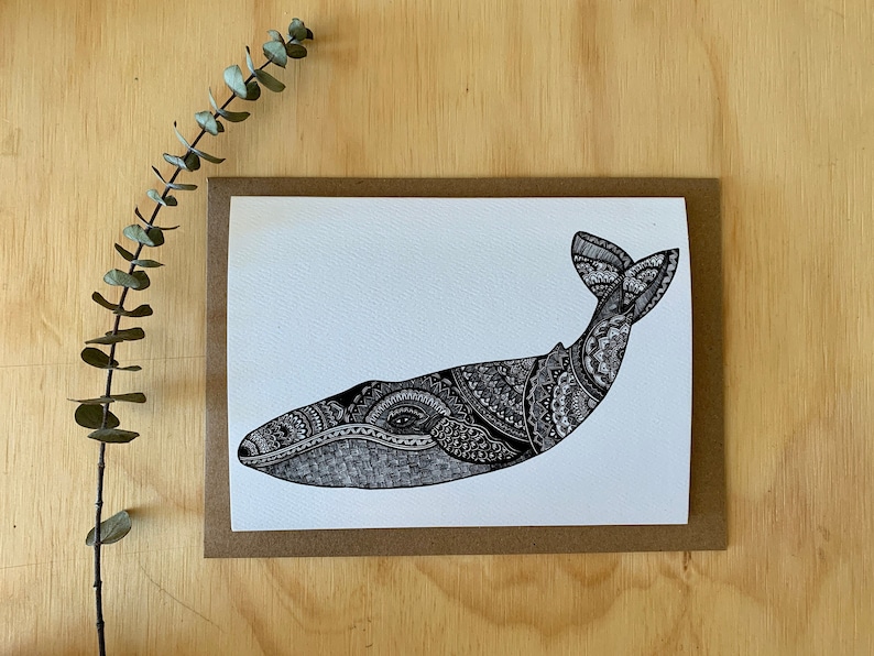 Carte de souhait baleine, carte toutes occasions, whale greeting card, Mandalove by Florence image 1