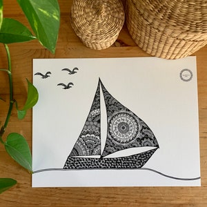 Affiche voilier Mandalove, décoration murale à encadrer, illustration par Mandalove, sailing boat, mandala boat