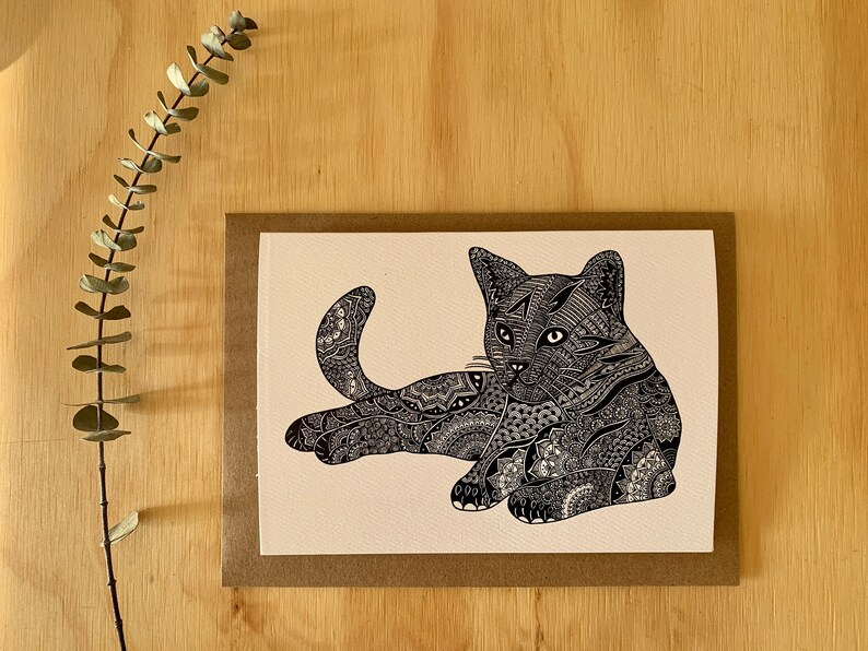 Carte de souhait chat, carte toutes occasions, cat greeting card, Mandalove by Florence image 1