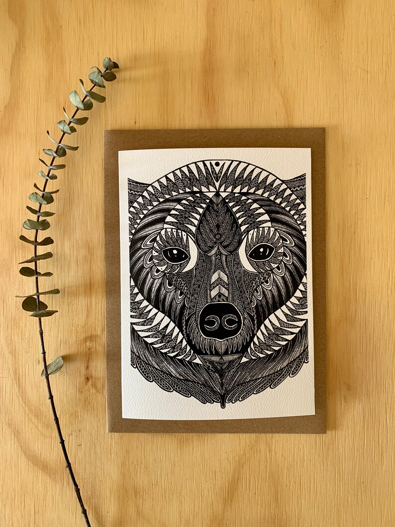 Carte de souhait ours, carte toutes occasions, illustration ours par Mandalove by Florence image 1