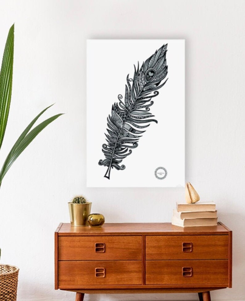 Cartel de plumas mandalove, decoración de pared enmarcada, ilustración de Mandalove imagen 3
