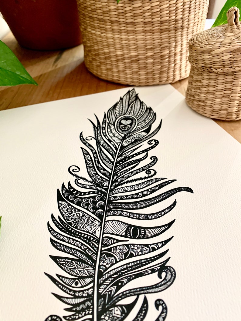 Cartel de plumas mandalove, decoración de pared enmarcada, ilustración de Mandalove imagen 2