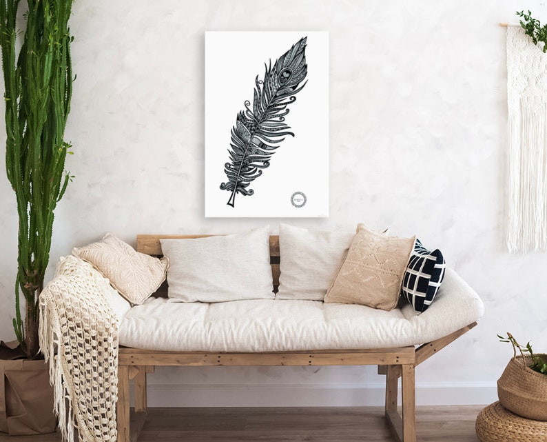 Cartel de plumas mandalove, decoración de pared enmarcada, ilustración de Mandalove imagen 5