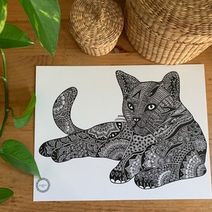 Póster de gato de Mandalove, decoración de pared enmarcable, arte felino, ilustración de Mandalove