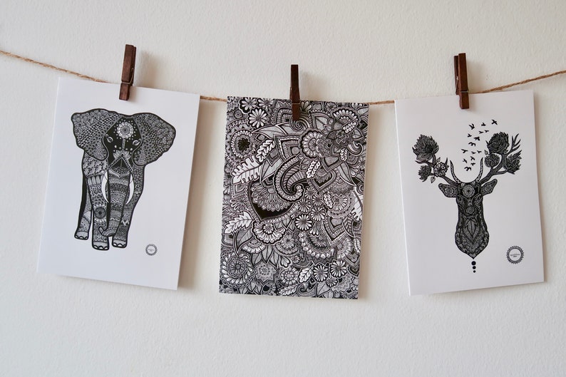 Carte de souhait elephant, carte toutes occasions, feather elephant, elephant mandala, Mandalove by Florence 画像 4
