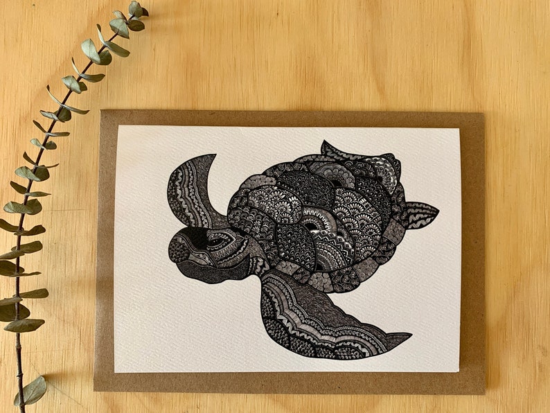 Carte de souhait tortue, carte toutes occasions, turtle greeting card, Mandalove by Florence 画像 1