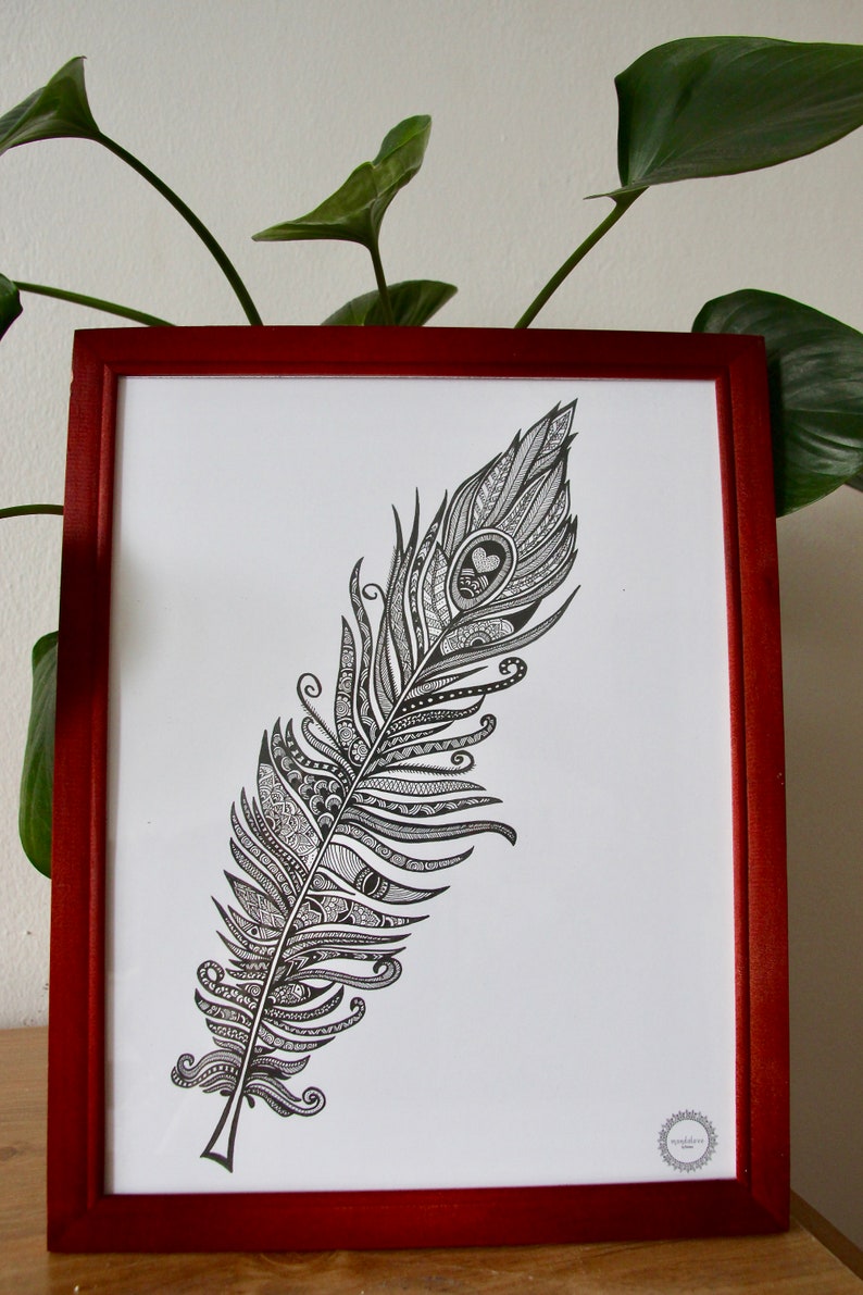 Cartel de plumas mandalove, decoración de pared enmarcada, ilustración de Mandalove imagen 4