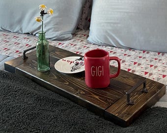 Houten ontbijtblad | Lade en laptopbureau | Afneembare poten | Uniek rustiek ontwerp