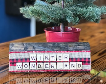 Scrabble Block - Winter Wonderland - rustic - rustic Christmas - mantle sign - Scrabble - rustic Christmas decor