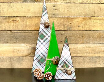 Rustiek geruite houten kerstbomen: plankhouders (set van 3)