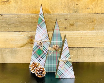 Rustiek geruite houten kerstbomen - set van 3