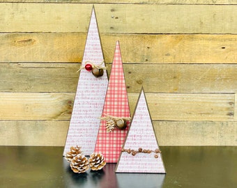 Rustieke houten kerstboomset: XL wit, L-ruit, M wit