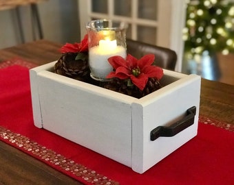 Rustic Table Centerpiece - small white - wooden box centerpiece - dining table - table decor - any season - any table