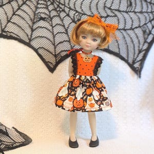 OOAK Halloween Ghost Kitty Dress, Necklace with Charm, and Headband with Bow for Siblies 12 Inch Ruby Red Fashion Friends Dolls