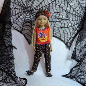 OOAK Halloween Fall Jack O Lantern Witch’s Hat Two-Piece Outfit and Cap for 15-inch Ruby Red Fashion Friends Dolls