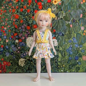 OOAK Spring Summer Two-Piece Outfit and Headband with Bow for Siblies 12 Inch Ruby Red Fashion Friends Dolls