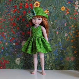 OOAK St. Patrick’s Day Holiday Spring Dress and Hat for 15 inch Ruby Red Fashion Friends Dolls