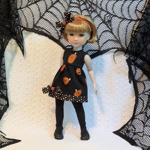 OOAK Halloween Fall Dress with Headband and Bow for Ruby Red Fashion Friends Siblies Dolls