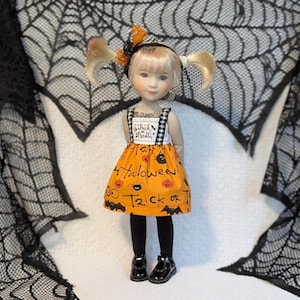 OOAK Halloween Trick or Treat Bats Cobweb Dress and Headband with Bow for Siblies 12 Inch Ruby Red Fashion Friends Dolls