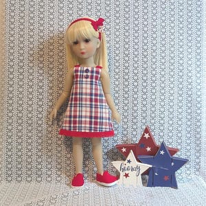 OOAK July the 4th Fourth of July Summer Dress and Headband with Bow and Charm for 15-inch Ruby Red Fashion Friends Dolls