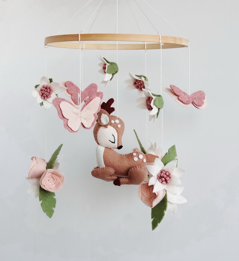 READY TO SHIP Deer Crib Mobile Nursery Mobile Baby Girl Pink Etsy