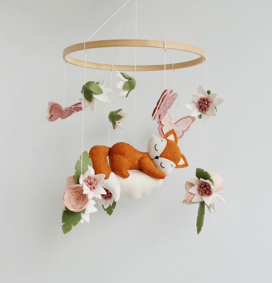 Fox Crib Mobile Nursery Mobile Baby Girl Pink Crib Mobile Etsy