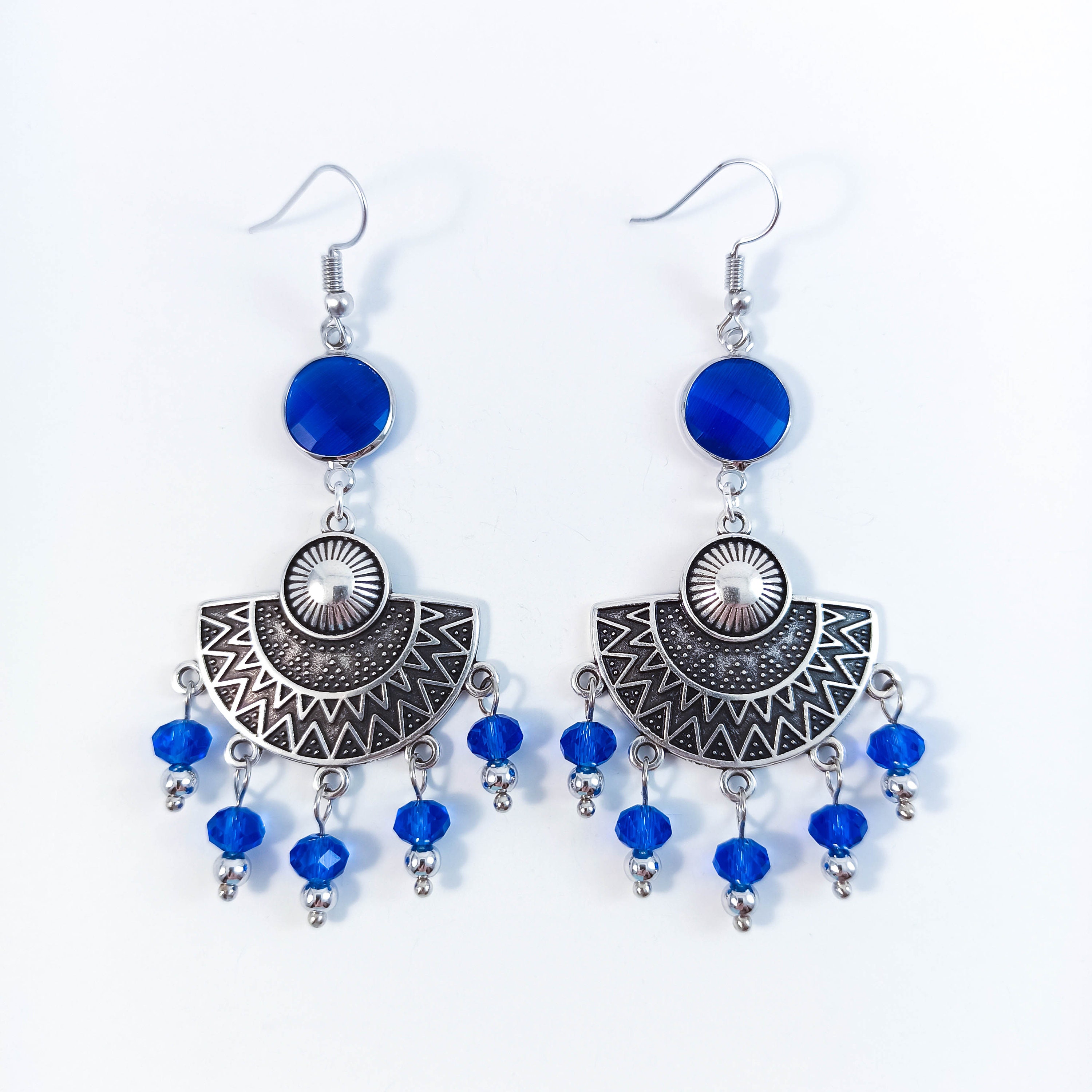 Blue Tiger Eye Earrings / Tibetan Silver Gemstone Earrings / - Etsy