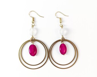 Handmade Brass Hoop Earrings: Gemstone Dangle Jewelry