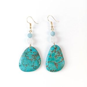 Turquoise Drop Earrings with Beads - Boho Dangle Earrings - Handmade Gemstone Jewelry - Unique Statement Earrings for Her