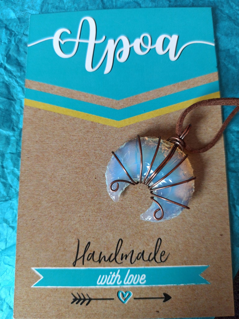 Crescent Moon Wire Wrapped Pendant Moonstone Opalite Pendant Opalite Pendentif