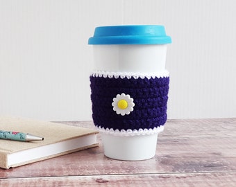 Daisy Mug Cosy - Cozie Cup Warmer - Hygge Gift - Tea Coffee Lover Gift - Deep Purple