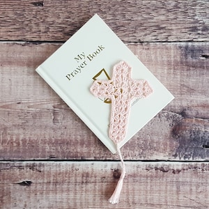 Cross Bookmark - Crochet Crucifix Bookmark - Communion Gift - Religious Gift - Pink