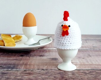 Spring Chicken Egg Cosy - Cute Easter Gift - Hen Egg Cozie - White Chicken Egg Warmer