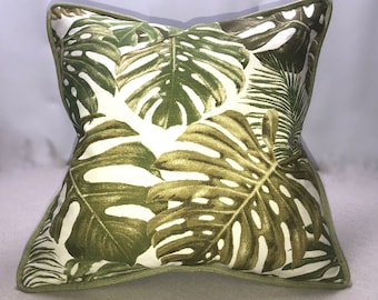 Palm Leaf Pillow with Green fabric on the back