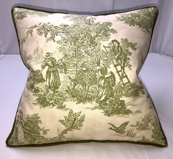 Harvesting Grapes Green French Toile Pillow Etsy