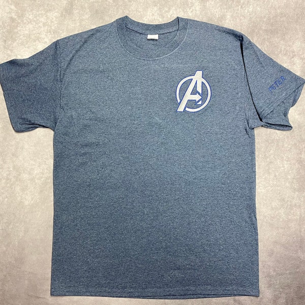 Avengers Logo Embroidered T-shirt in silver with outline color as the T-shirt color / Inspired by the Avengers / Personalization Available