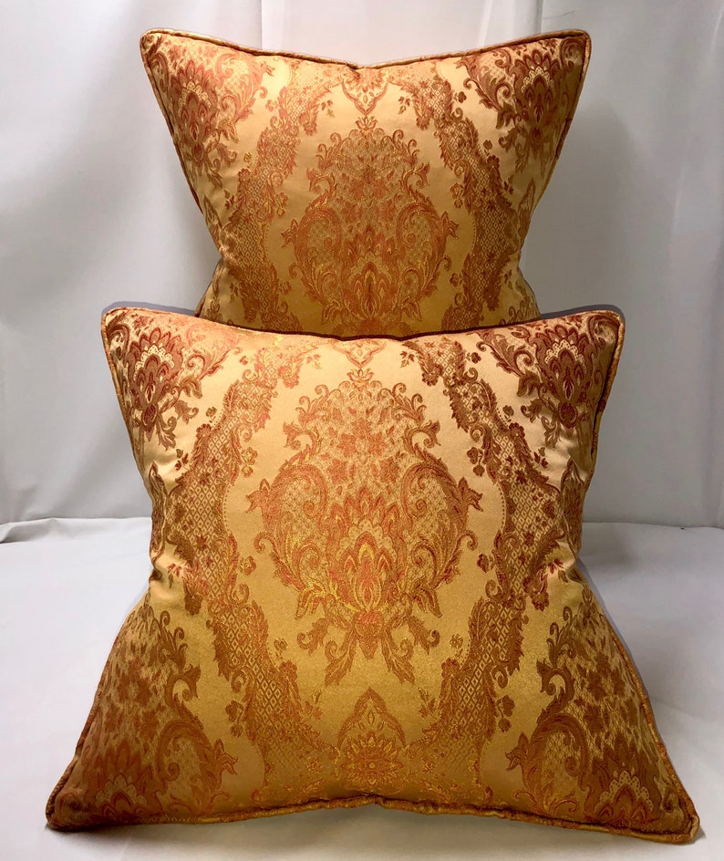 Luxury Damask Peach Silk Cushion Pillow Throw Etsy